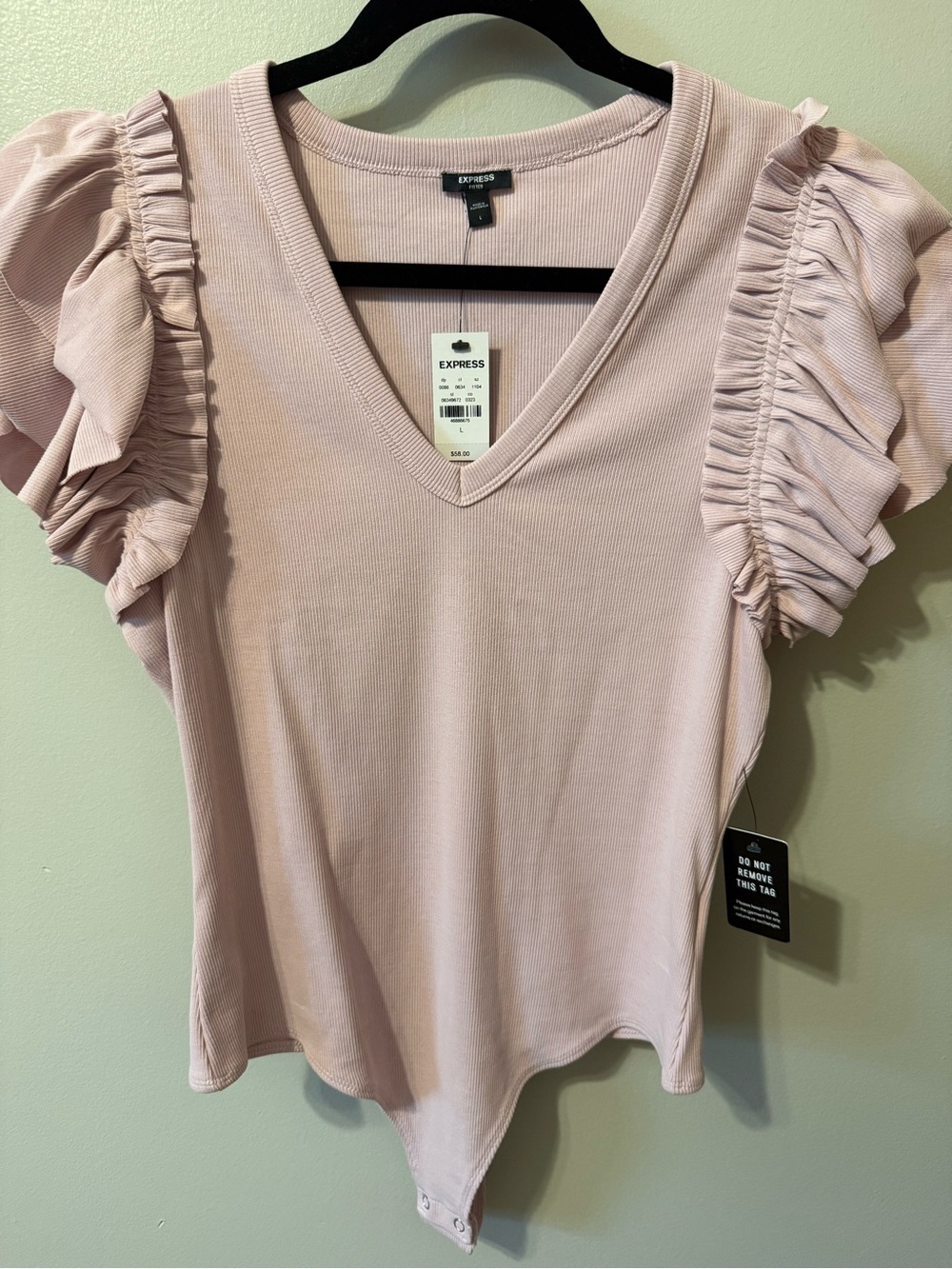 Express Blush Pink Ruffle Sleeve V-Neck Bodysuit